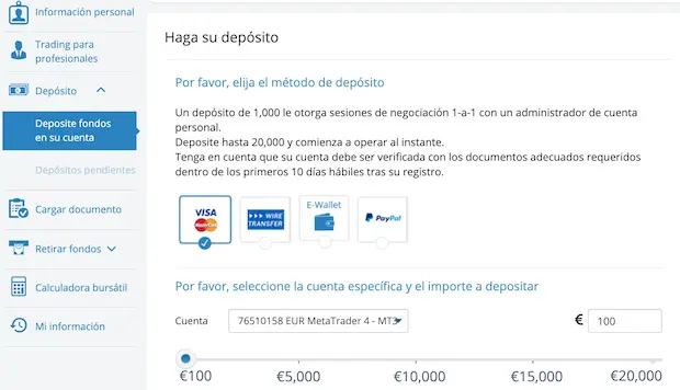 deposito dinero avatrade